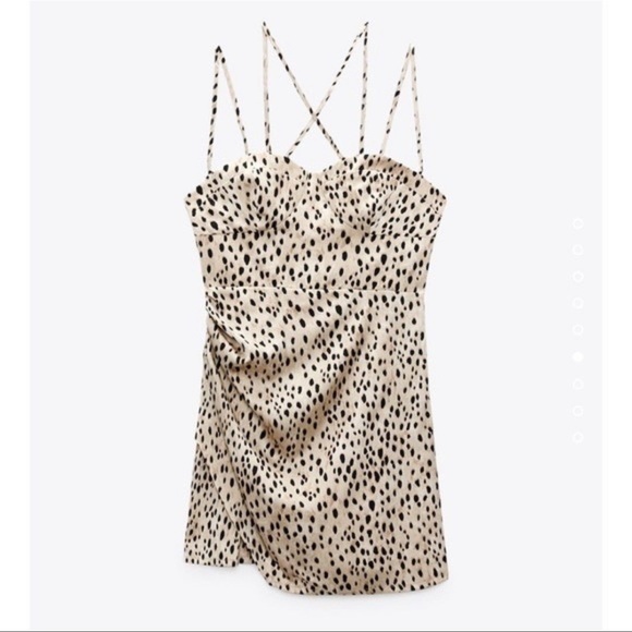 Zara Satin Leopard Print Strappy Cross Front Draped Skirt Mini Dress - Picture 4 of 8